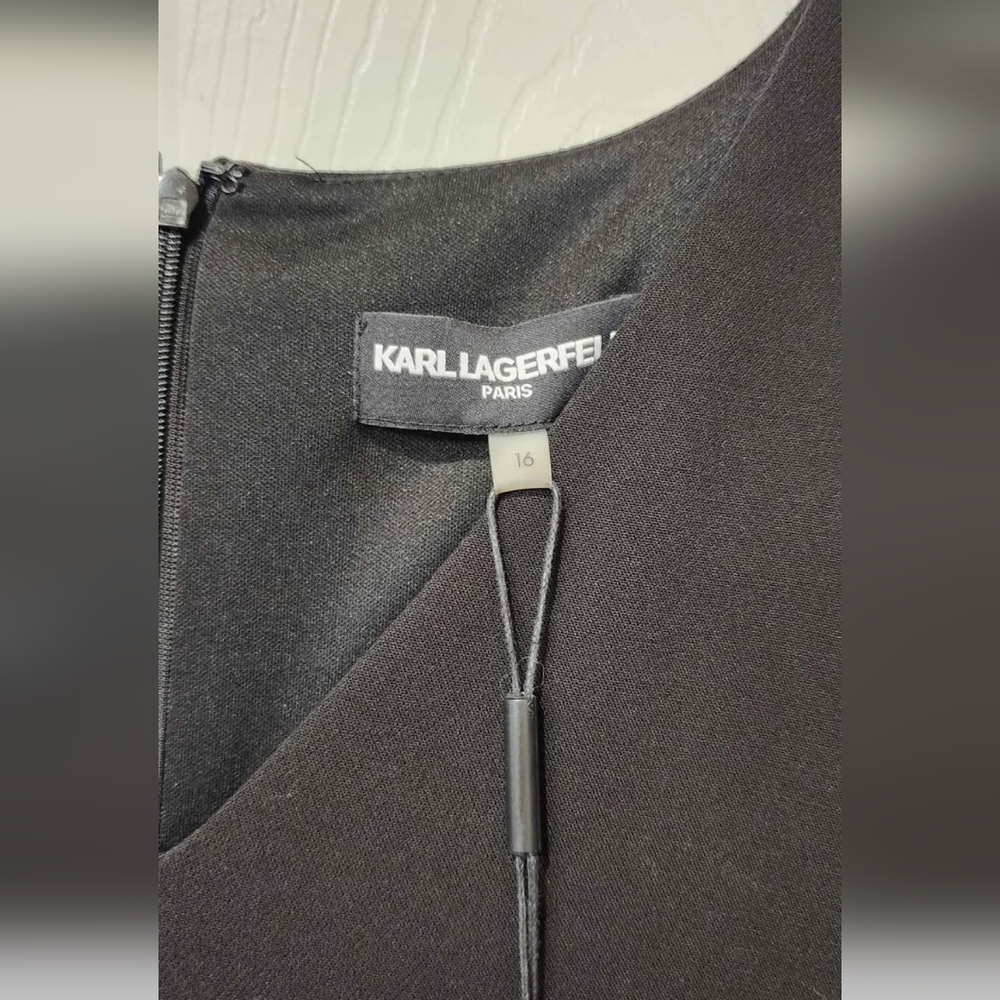 Karl Lagerfeld Flapper Style, Black Lace & Faux Leather Trim Dress - Picture 6 of 7